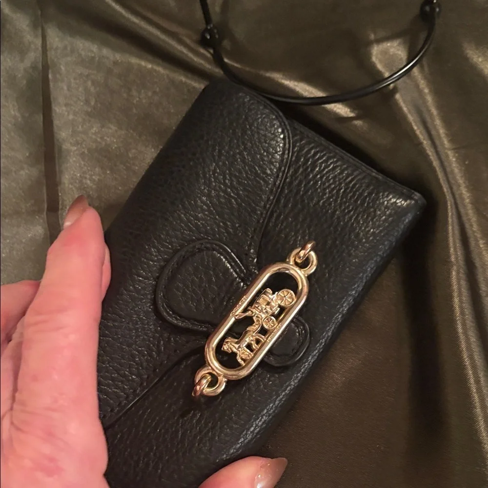 Coach Jade Envelope Black Leather Wallet with Gold Accent F88099